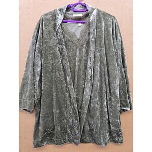Belle Boho by Kim Gravel Velvet Tank & Open Front Robe Lounge Set Green M